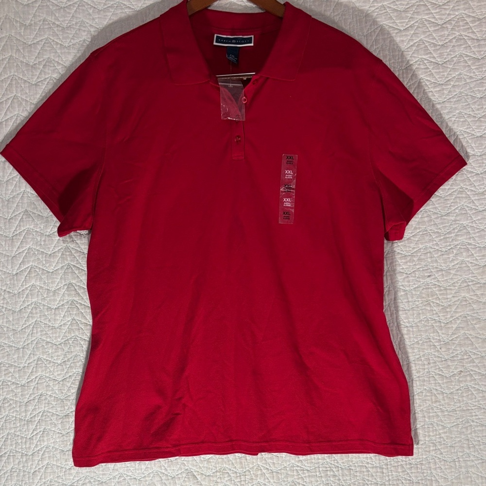Karen Scott Bright Red Short Sleeve Polo